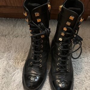 Chanel boots black laced up combat